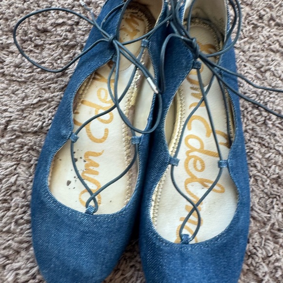 Sam Edelman Ballet Flats Denim Floral Lace Up Flynt Felicia LOT OF 2 Size 8.5 - Picture 8 of 12